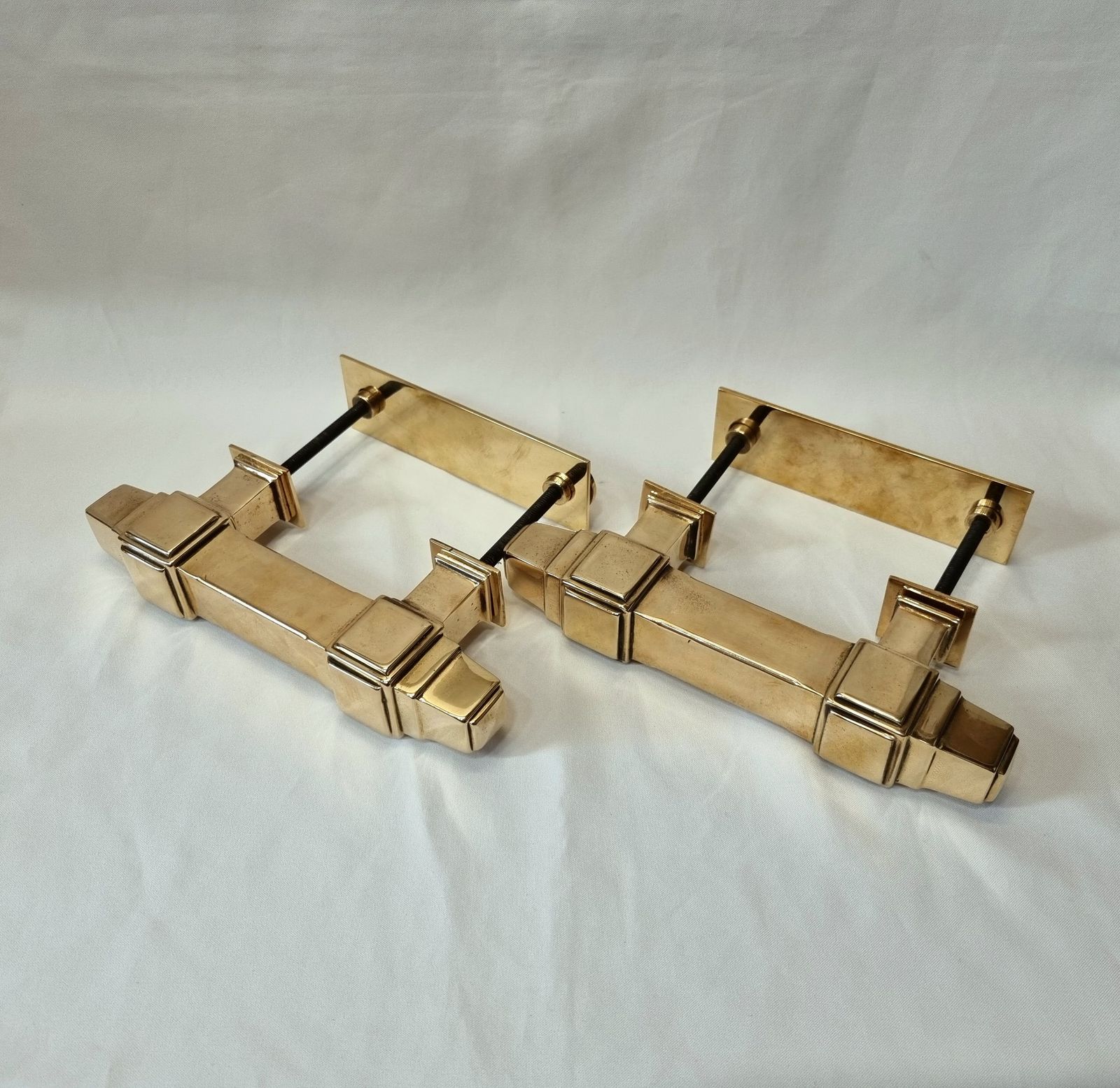 photo buy An Exceptional Pair Of Top Quality Early Art Deco Bronze Door Pull Handles Including Lovely Backplate Fittings, Weighing Over 4.75 Kg.