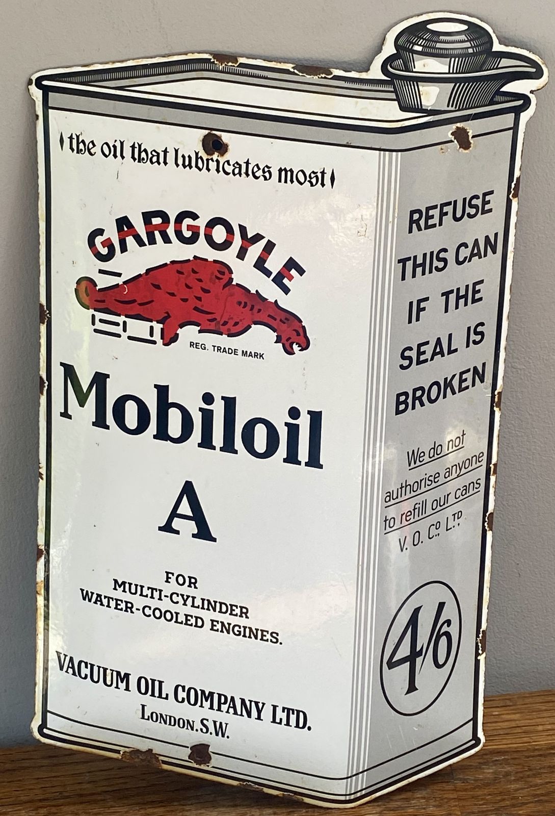 Rare Mobiloil A Enamel Oil Can Enamel Sign Gargoyle Mobil 1 Race Car Sign Vacuum Oil Company Lubricant National Benzole Mixture Shell Bp Petrol Gas F1 photo for sale