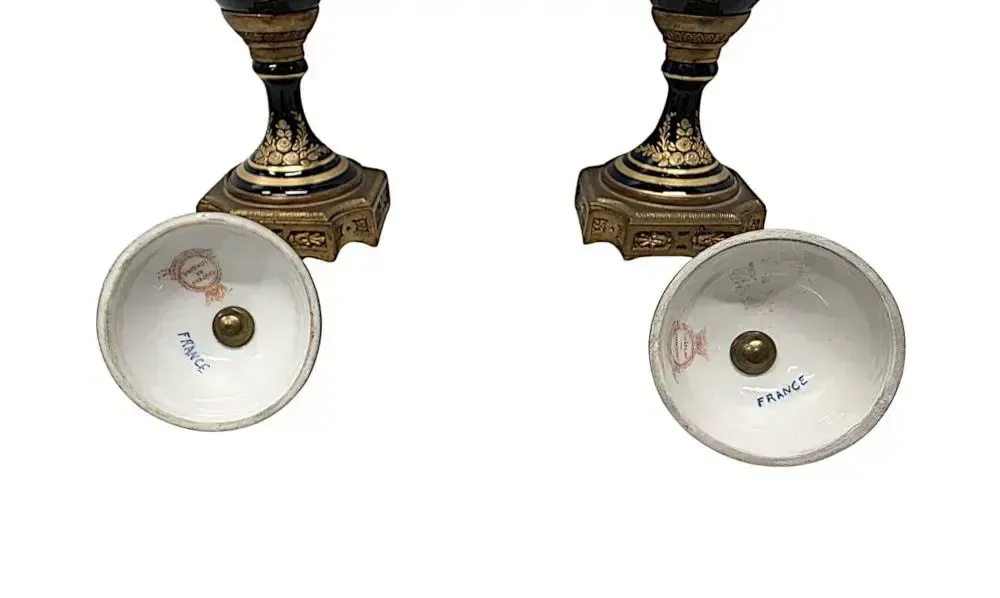 Home Decor A Very Fine Pair Of 19th Century Hand Painted Sevres Style Lidded Urns photo