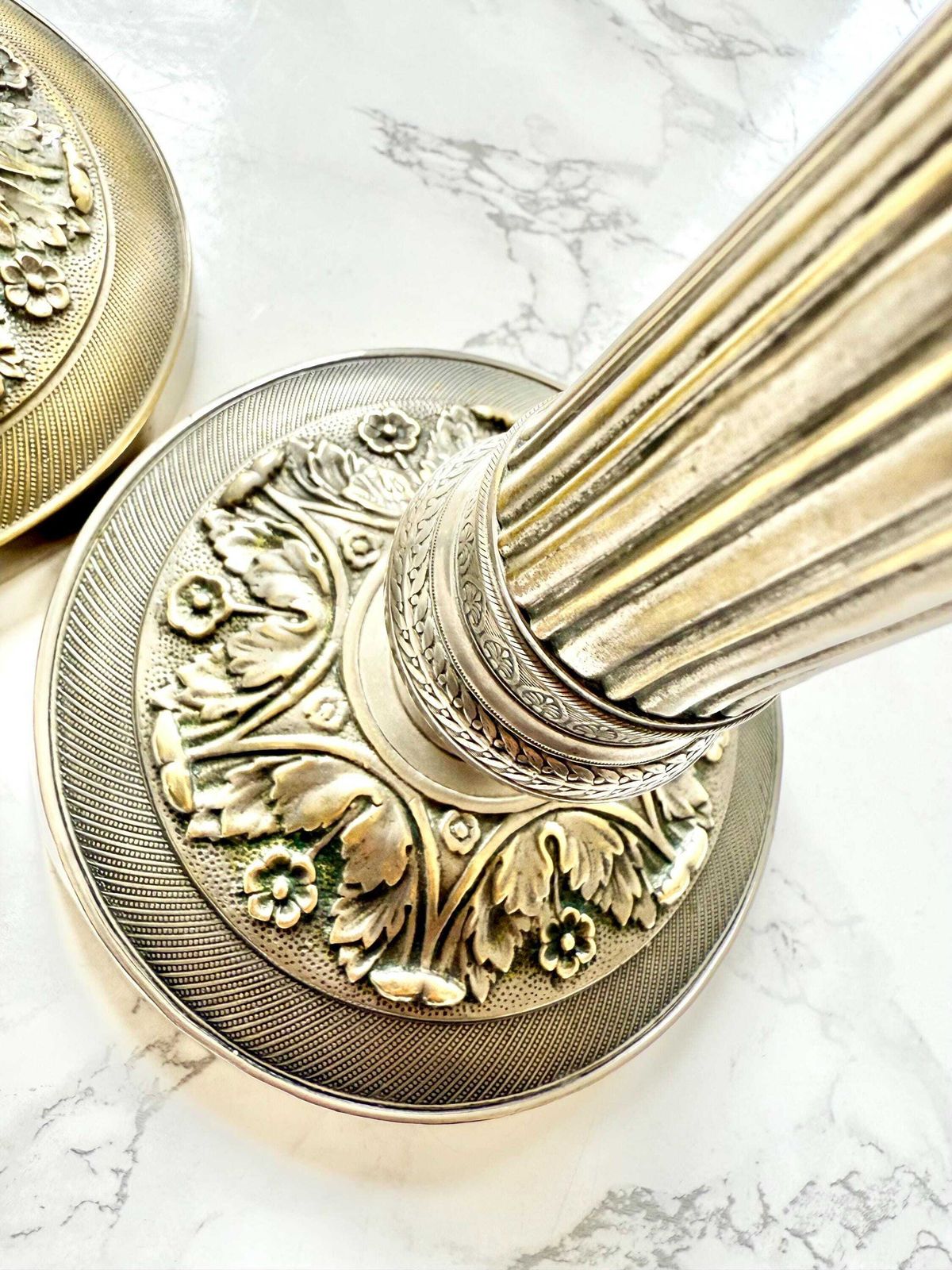 Pair Of Tall Silver Plated Bronze Candlesticks French Living Room Decor Candle Holders Antique Table Top Decor French Chateau Style Bourbon photo vintage