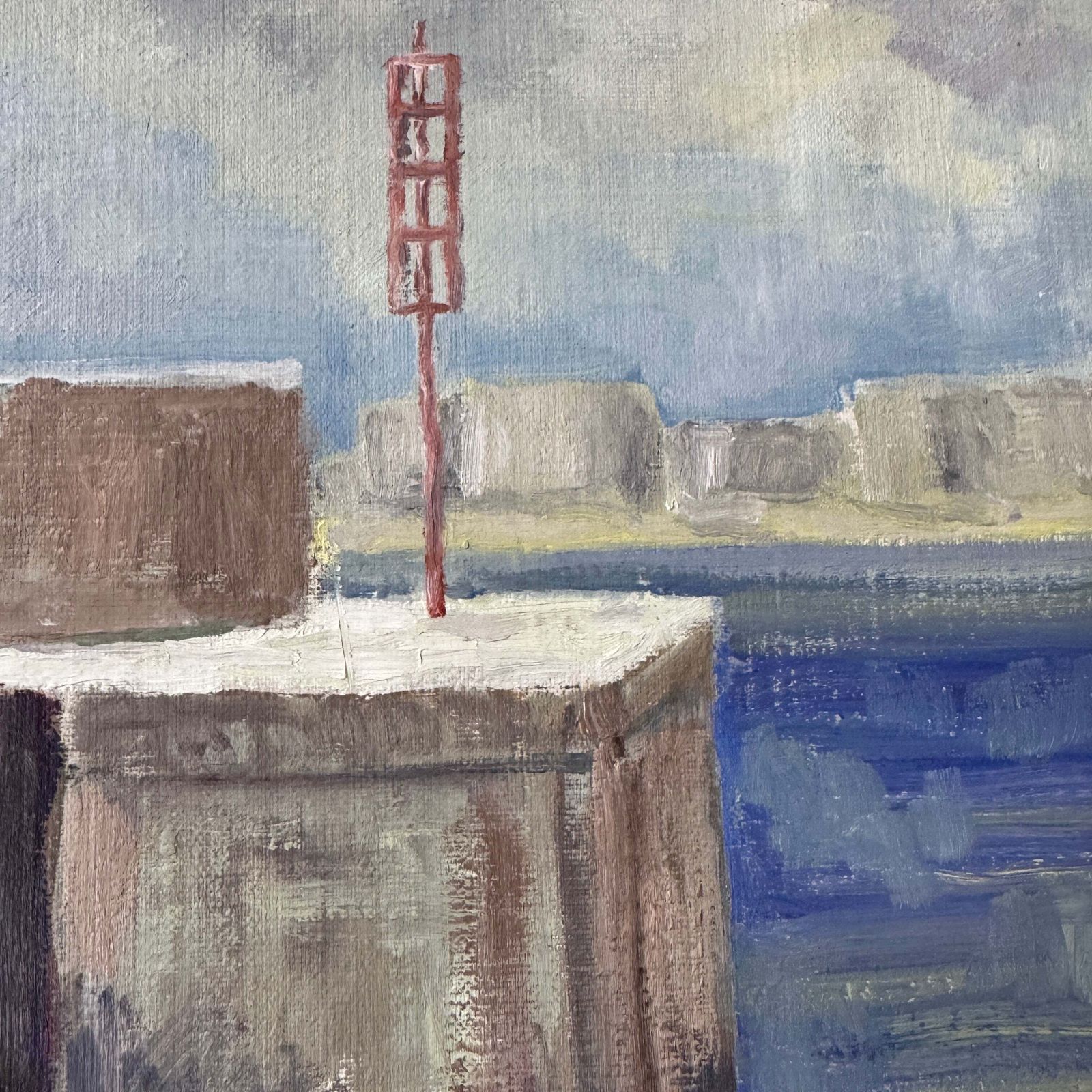 Havenpier In Numana, Italië. Vintage Zweeds Olieverfschilderij. photo furniture