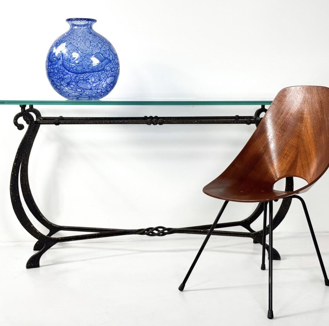 Glass And Wrought Iron Console, France, 1940s photo furniture