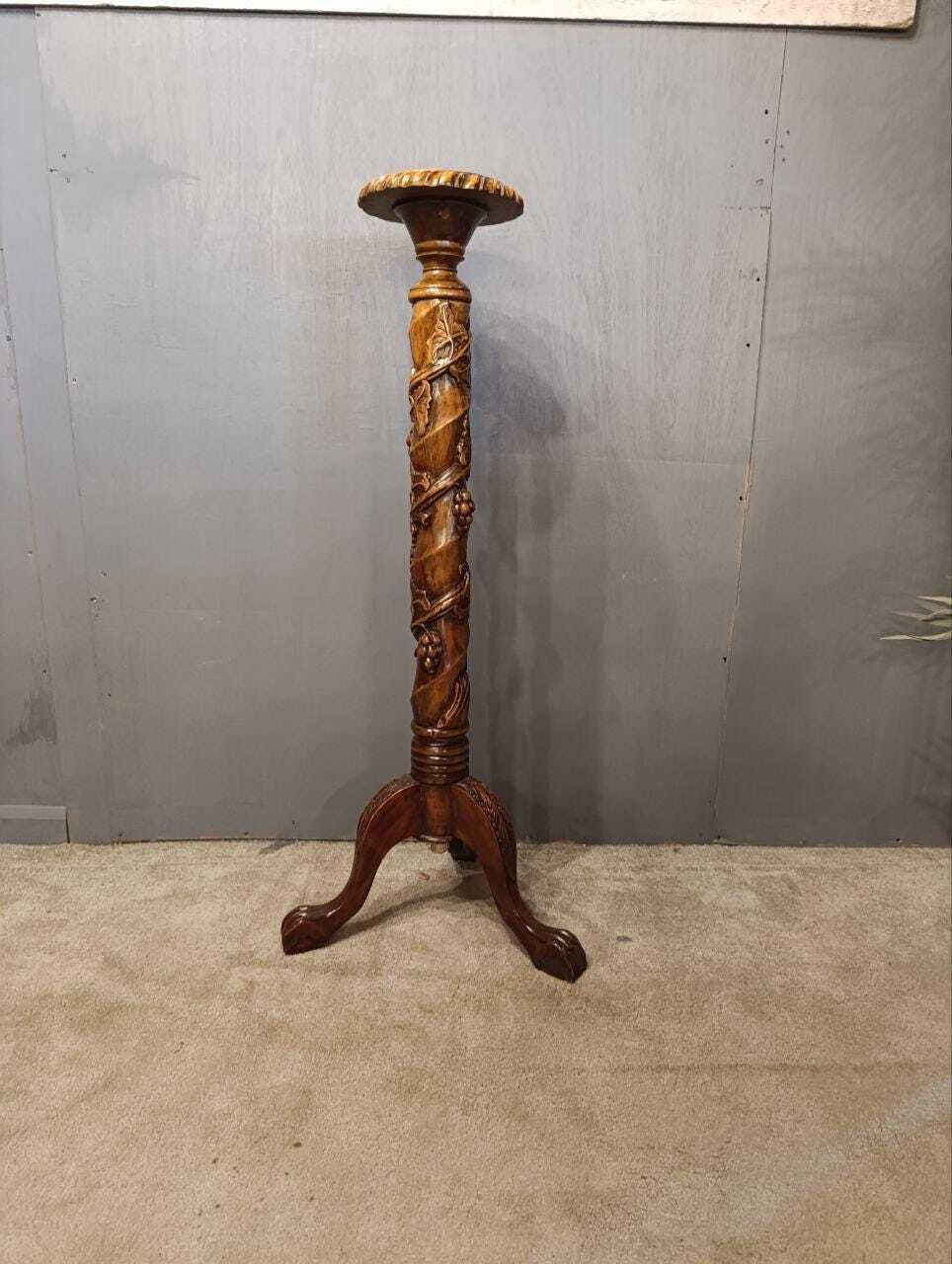 Vintage Hand Carved Fruitwood Vine Display Stand   Claw & Ball Feet photo for sale