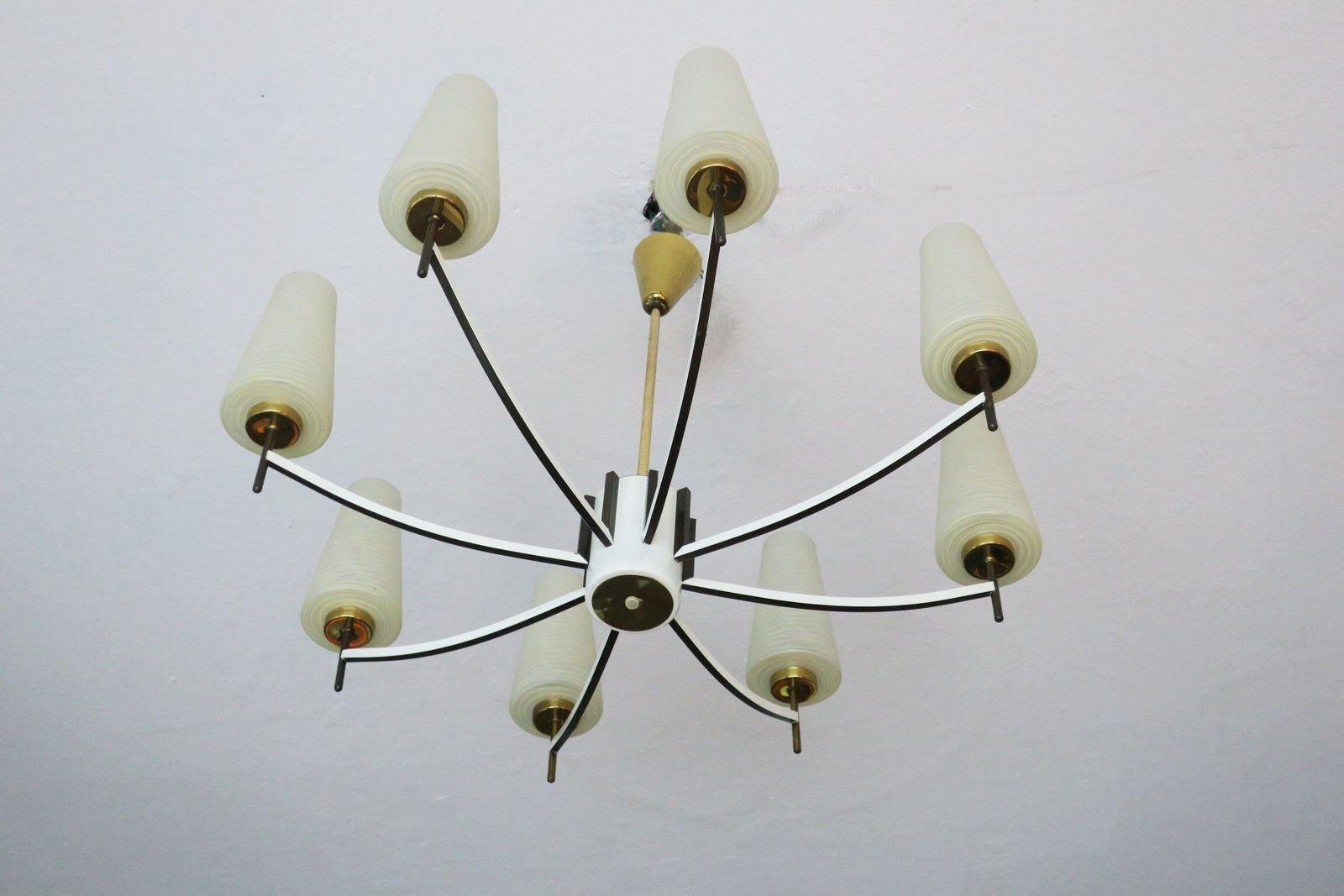 Mid Century Italian Brass And Art Glass Chandelier 1970 photo 839.0