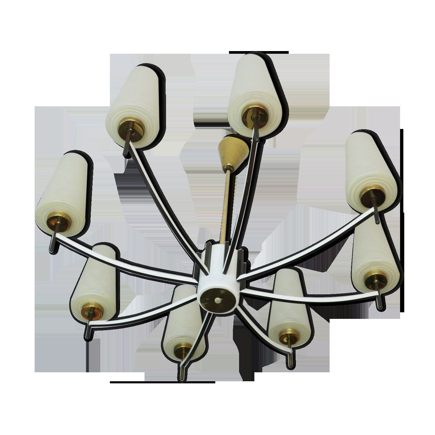 Mid Century Italian Brass And Art Glass Chandelier 1970 photo buy