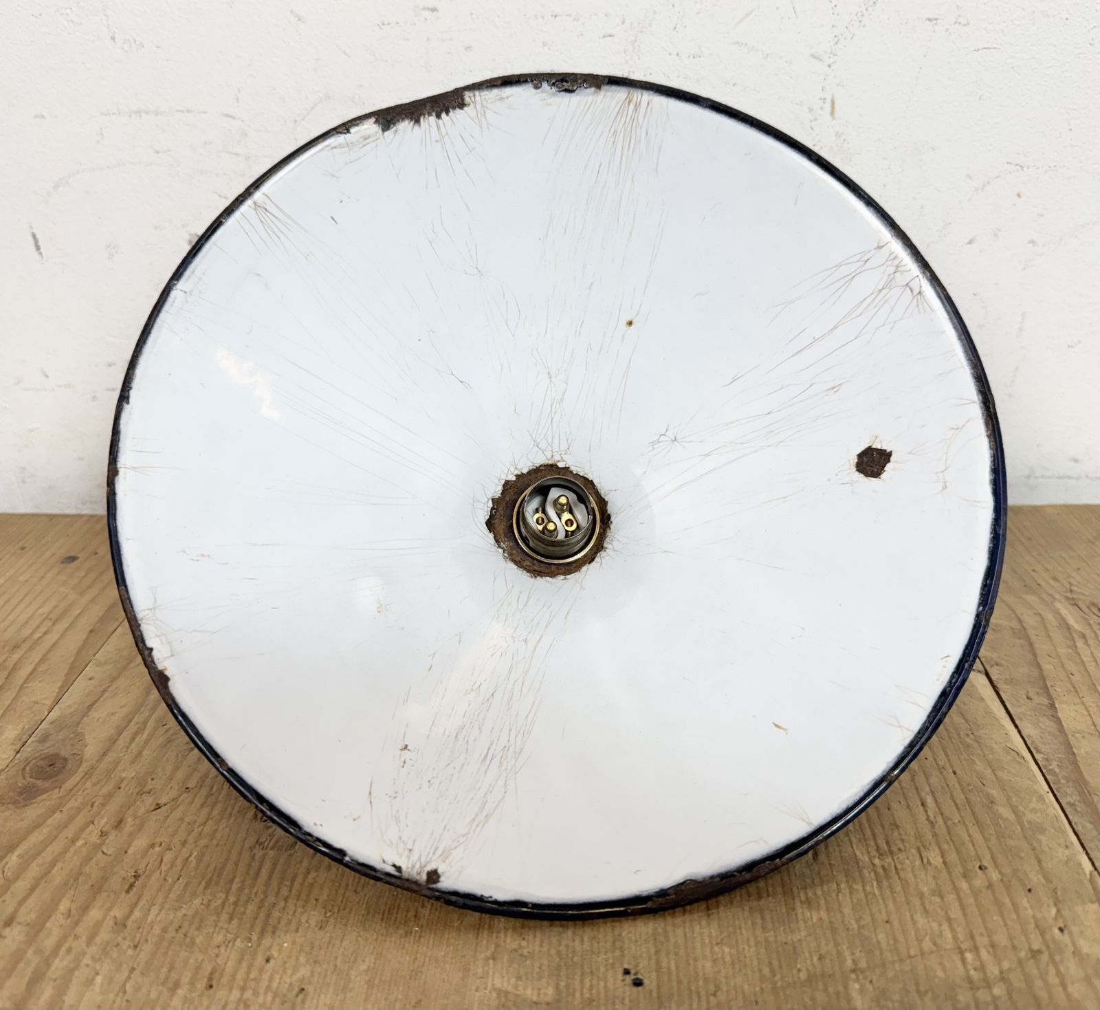 Industrial Dark Blue Enamel Factory Pendant Lamp, 1950s photo vintage
