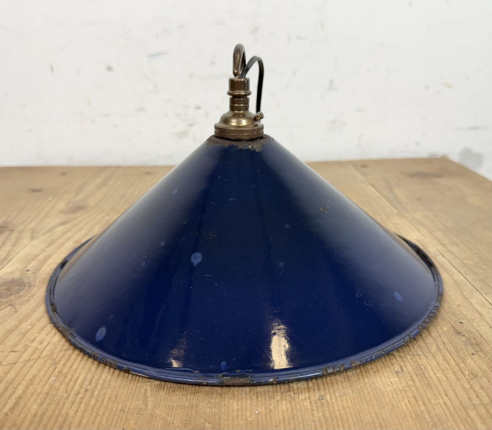 photo furniture Industrial Dark Blue Enamel Factory Pendant Lamp, 1950s