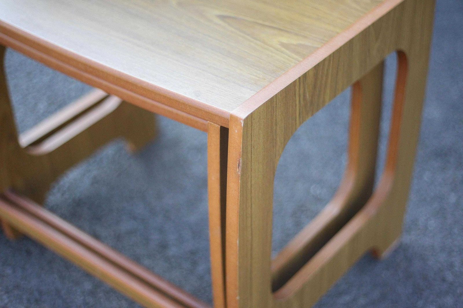 photo for sale Pair Of Scandinavian Style Wooden Nesting Tables, Coffee Table, Bedside Table, Side Table, Vintage 70s