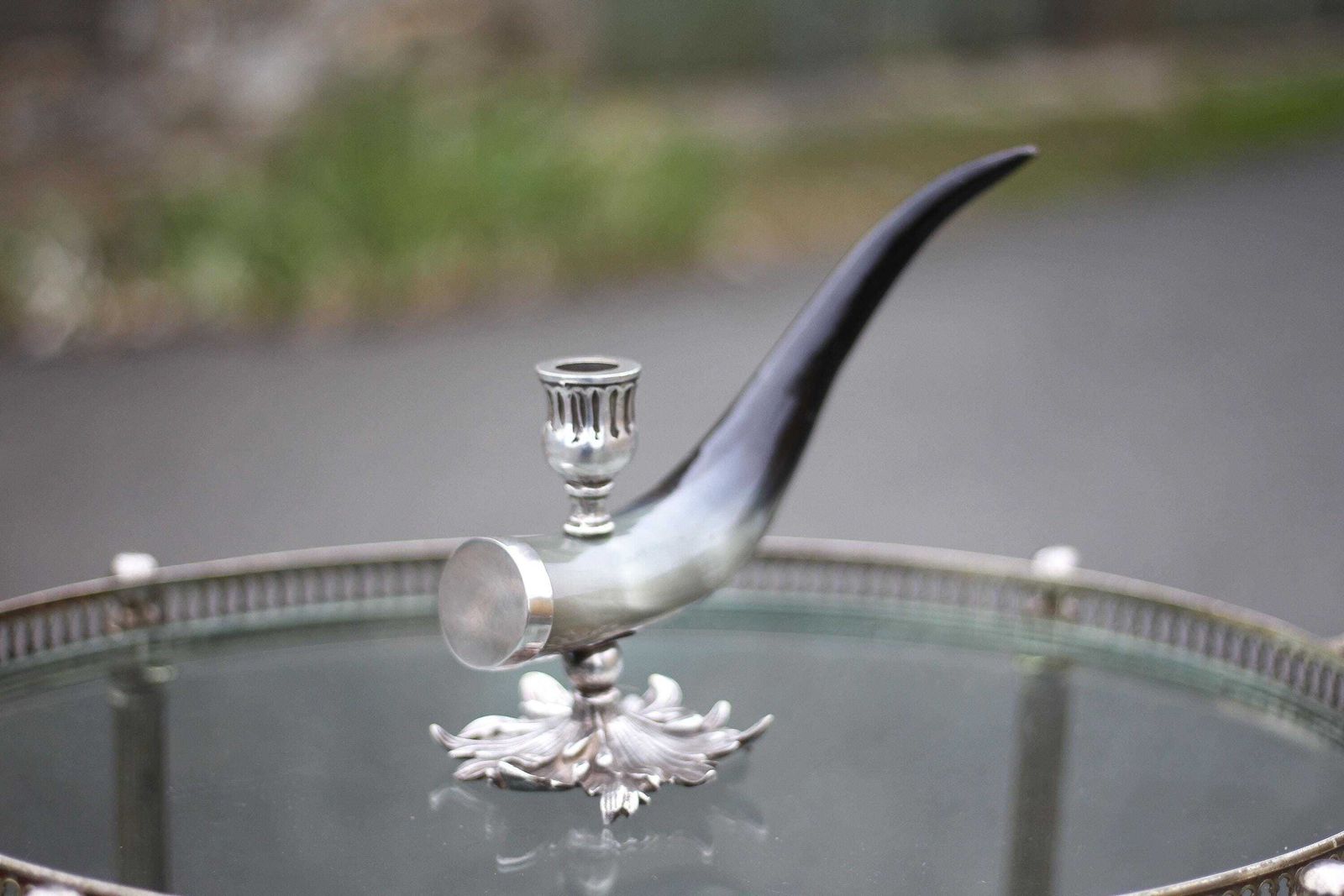 Candlestick Signed Alice Joly, Horn And Silver Metal Candlestick, Candle Holder, Interior Decoration, Curiosity, 50's