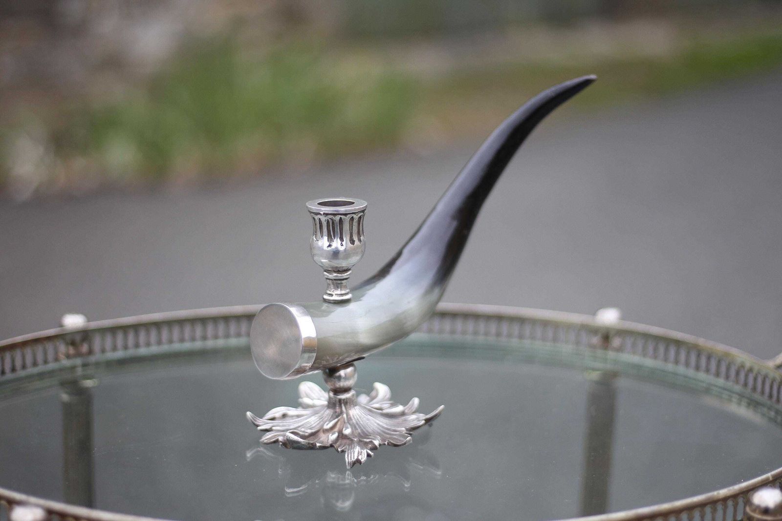 Candlestick Signed Alice Joly, Horn And Silver Metal Candlestick, Candle Holder, Interior Decoration, Curiosity, 50's photo buy