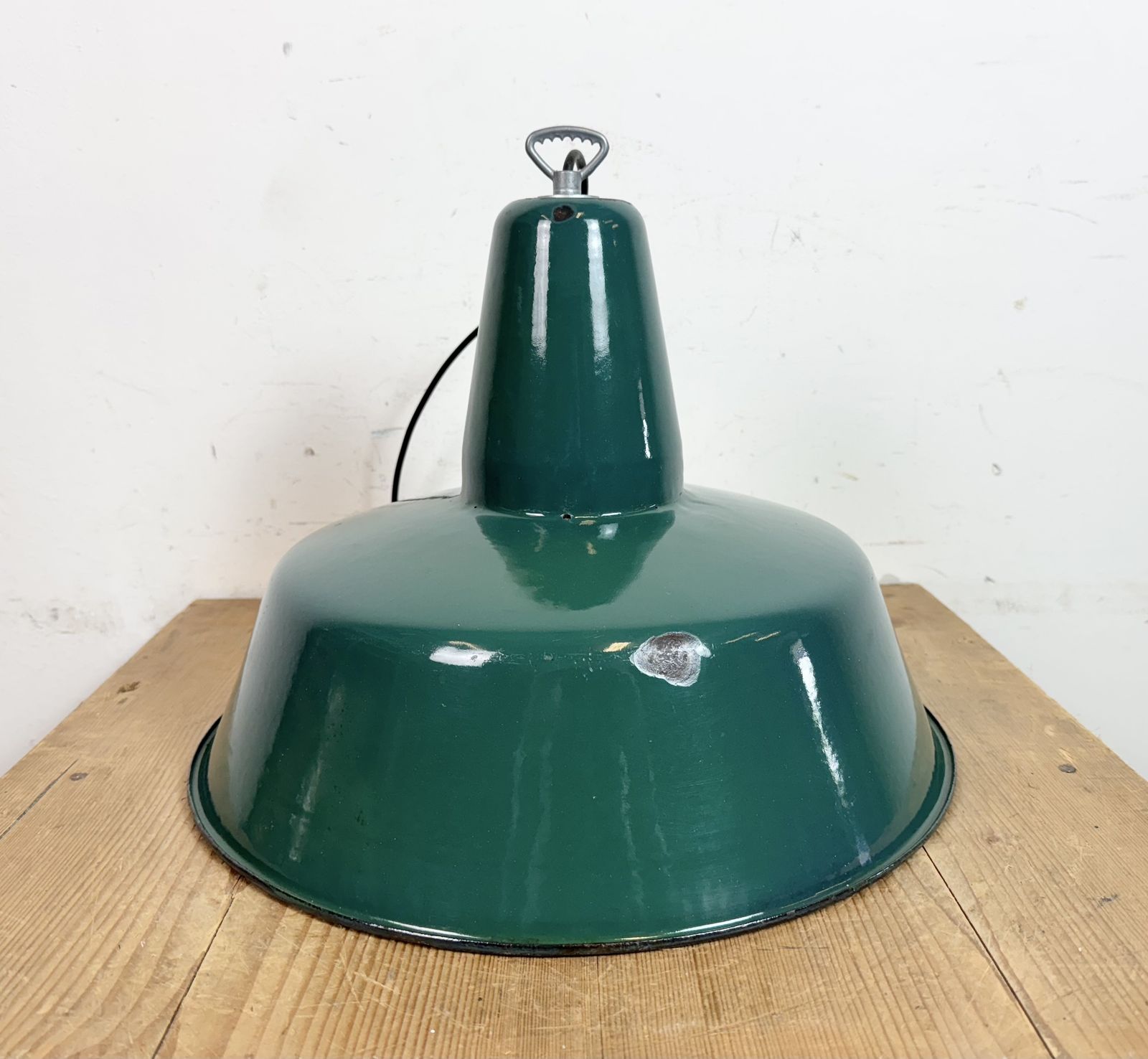 Large Industrial Green Enamel Factory Pendant Lamp, 1960s photo for sale