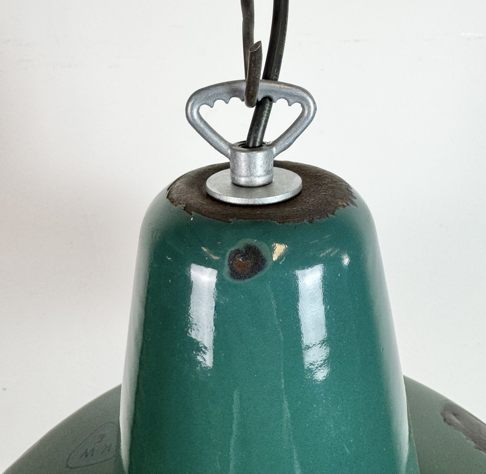 Large Industrial Green Enamel Factory Pendant Lamp, 1960s photo 199.0