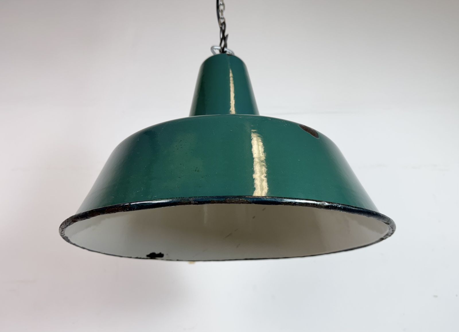 Large Industrial Green Enamel Factory Pendant Lamp, 1960s photo vinterior