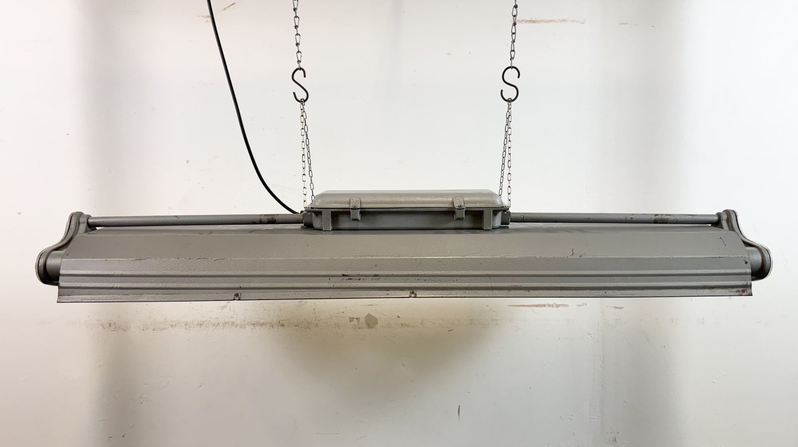 photo for sale Grey Industrial Hanging Tube Light From Polam Gdansk, 1970s