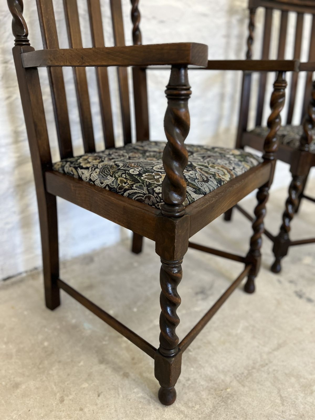 Antique Pair Of Victorian Edwardian Oak Barley Twist Armchairs Ocassional Chairs photo vintage