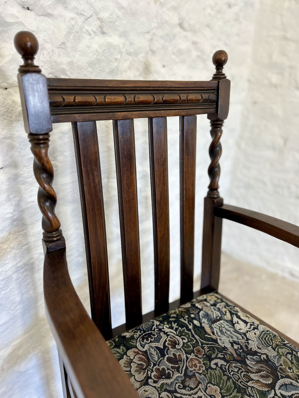 Furniture Antique Pair Of Victorian Edwardian Oak Barley Twist Armchairs Ocassional Chairs photo