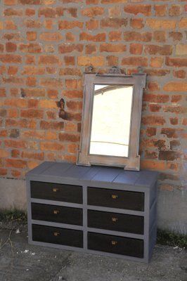 Handcrafted Pine Chest Of Drawers In Black & Grey Finish photo vinterior