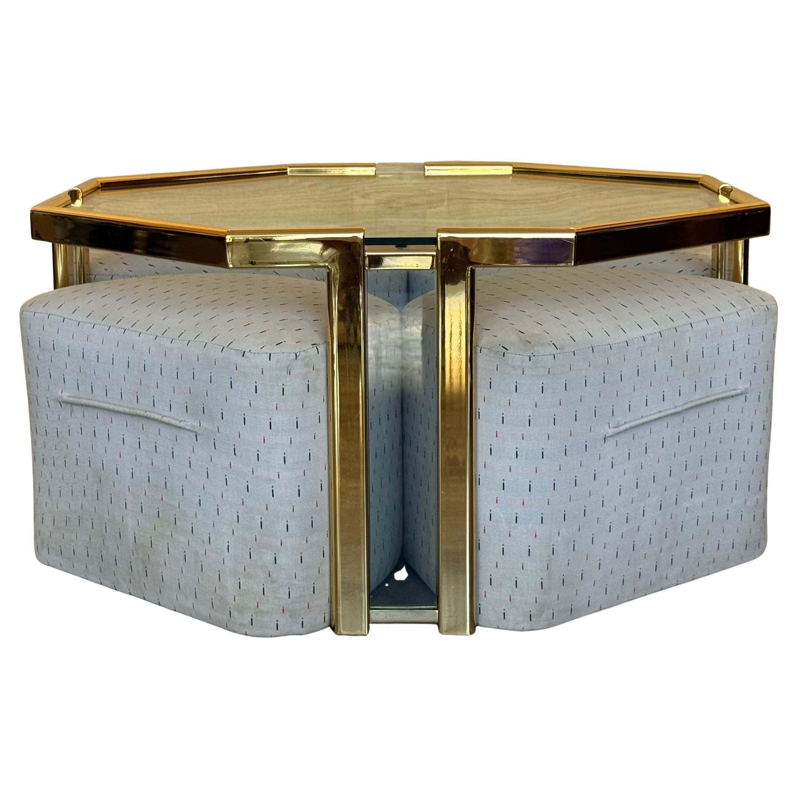 Hexagonal Gilded Coffee Or Side Table With Four Nesting Stools With Glass Top
