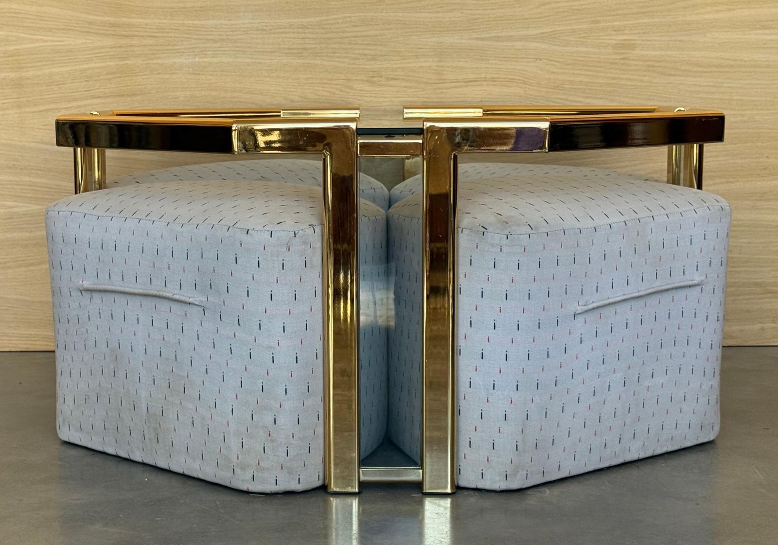Hexagonal Gilded Coffee Or Side Table With Four Nesting Stools With Glass Top photo Furniture