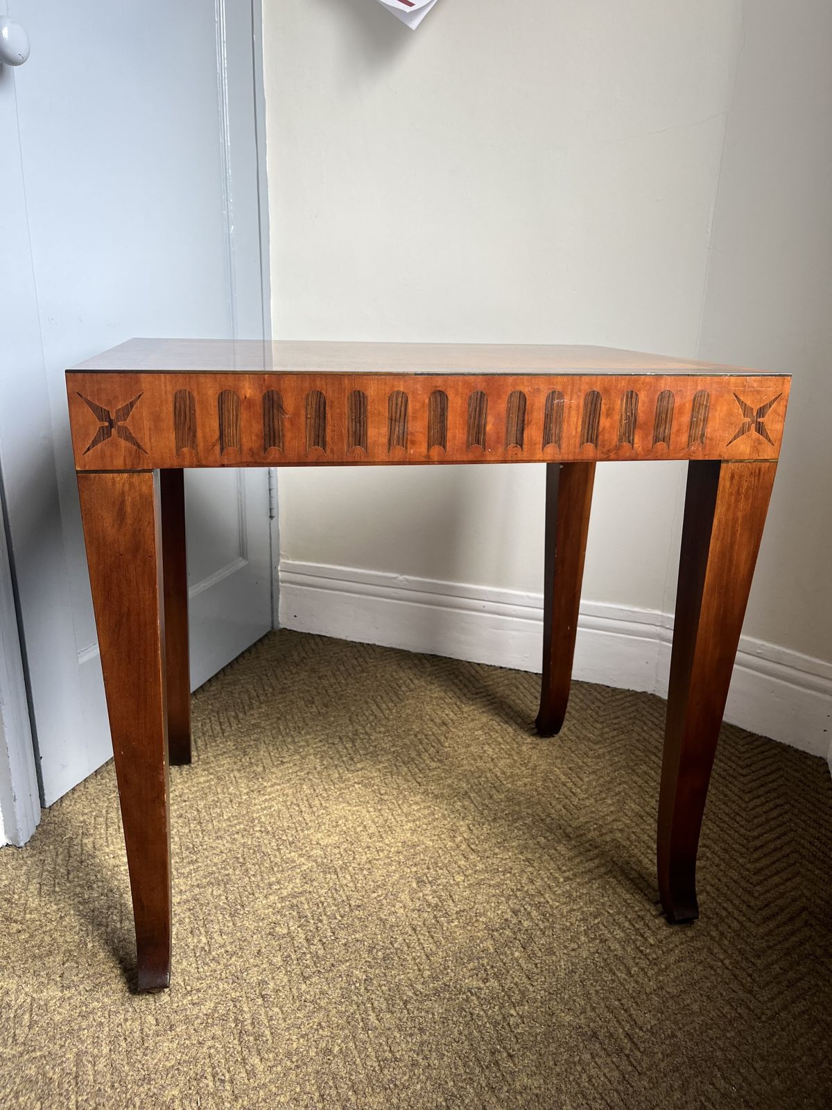 Art Deco Style Inlaid Mahogany Side Table With Decorative Banding And Splayed Legs photo furniture