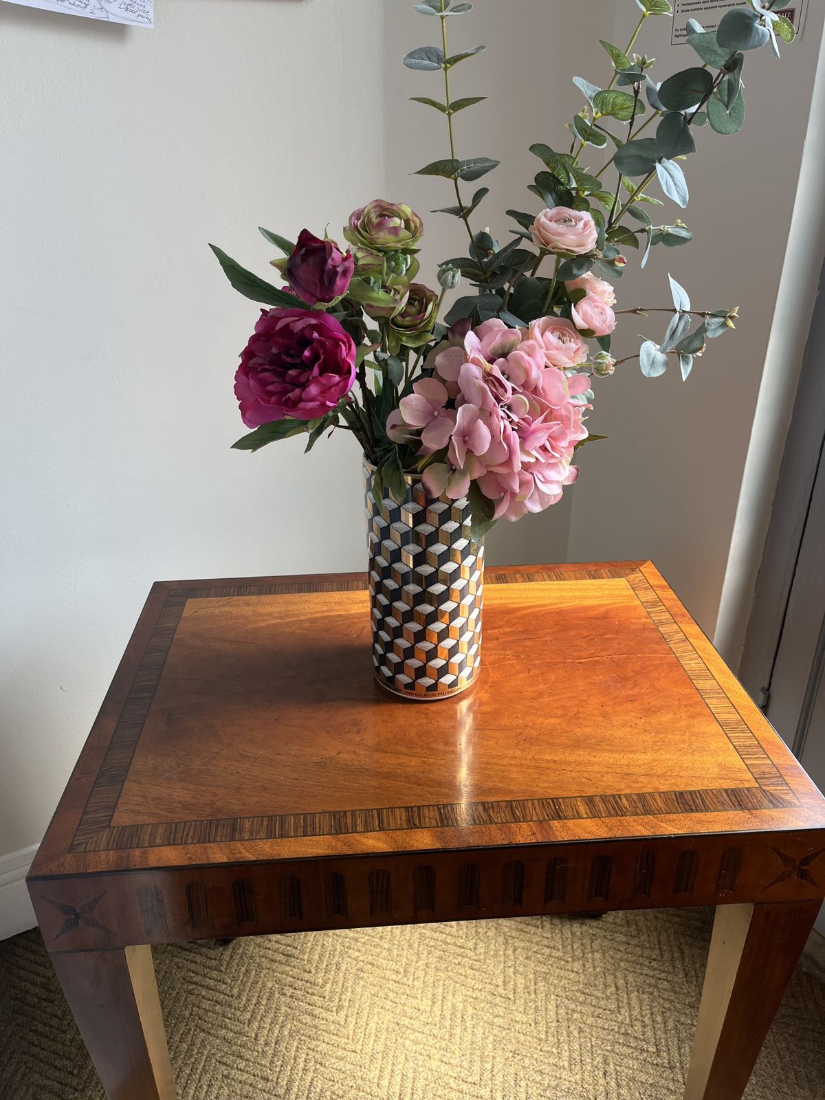 Art Deco Style Inlaid Mahogany Side Table With Decorative Banding And Splayed Legs photo 195.0