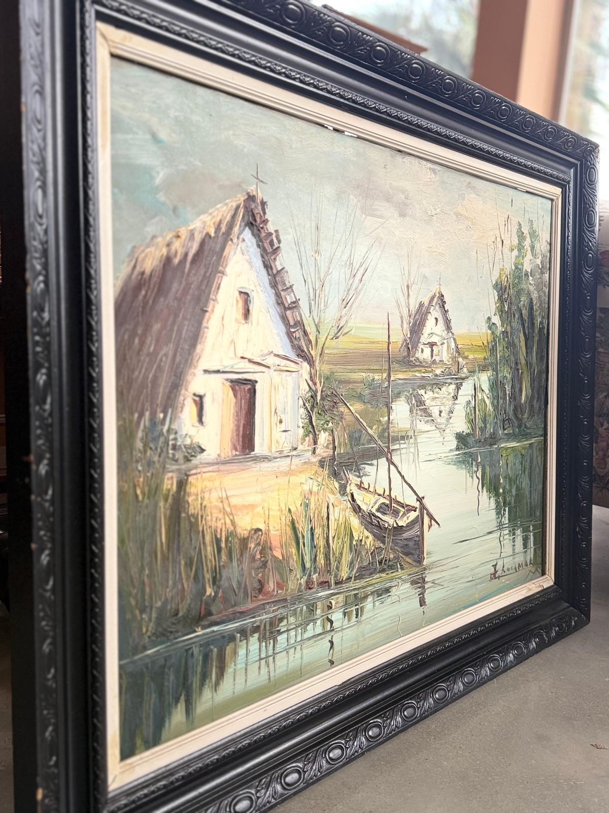 Landscape With Hut Oil On Canvas Painting Mediterranean Spanish , Rocamora photo vintage