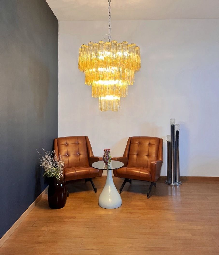 Huge Vintage Murano Glass Tiered Chandelier   80 Glasses   Light Amber photo for sale