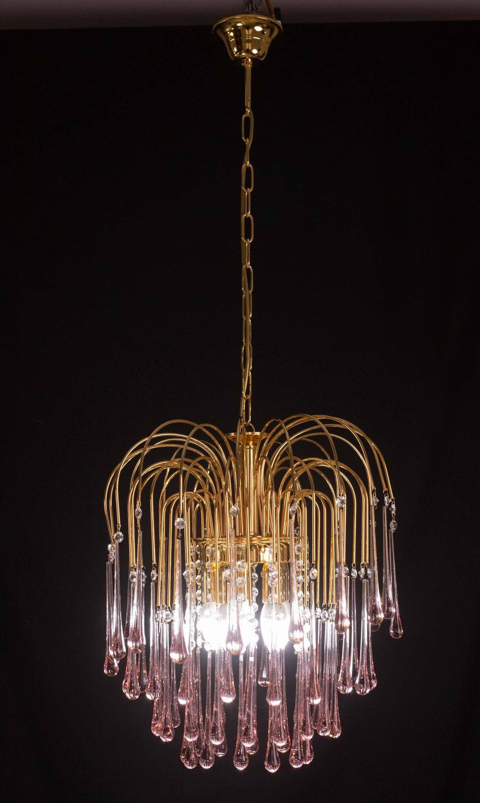 Lady Michelle, Large Size Pink Drops Murano Glass And Crystal Chandelier, 1980s photo furniture