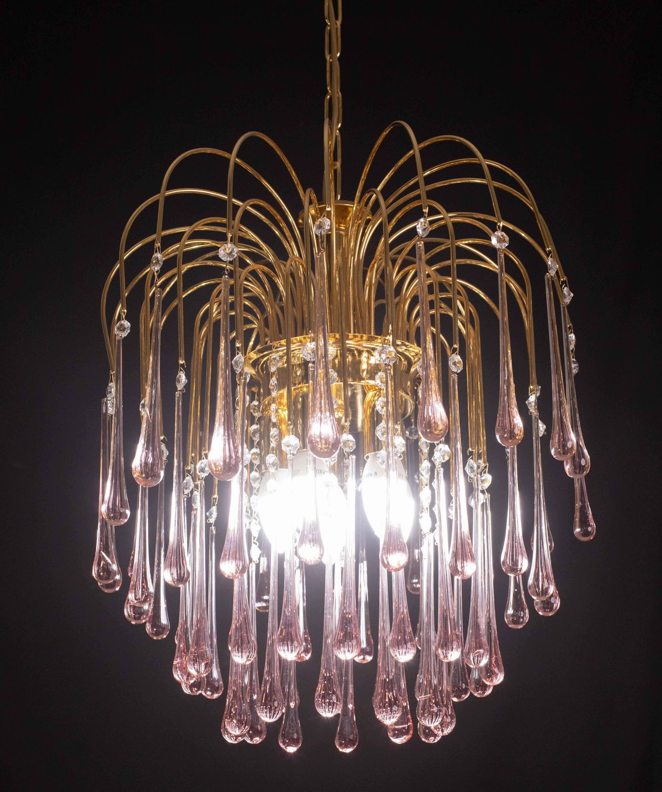 Lady Michelle, Large Size Pink Drops Murano Glass And Crystal Chandelier, 1980s photo 1556.0
