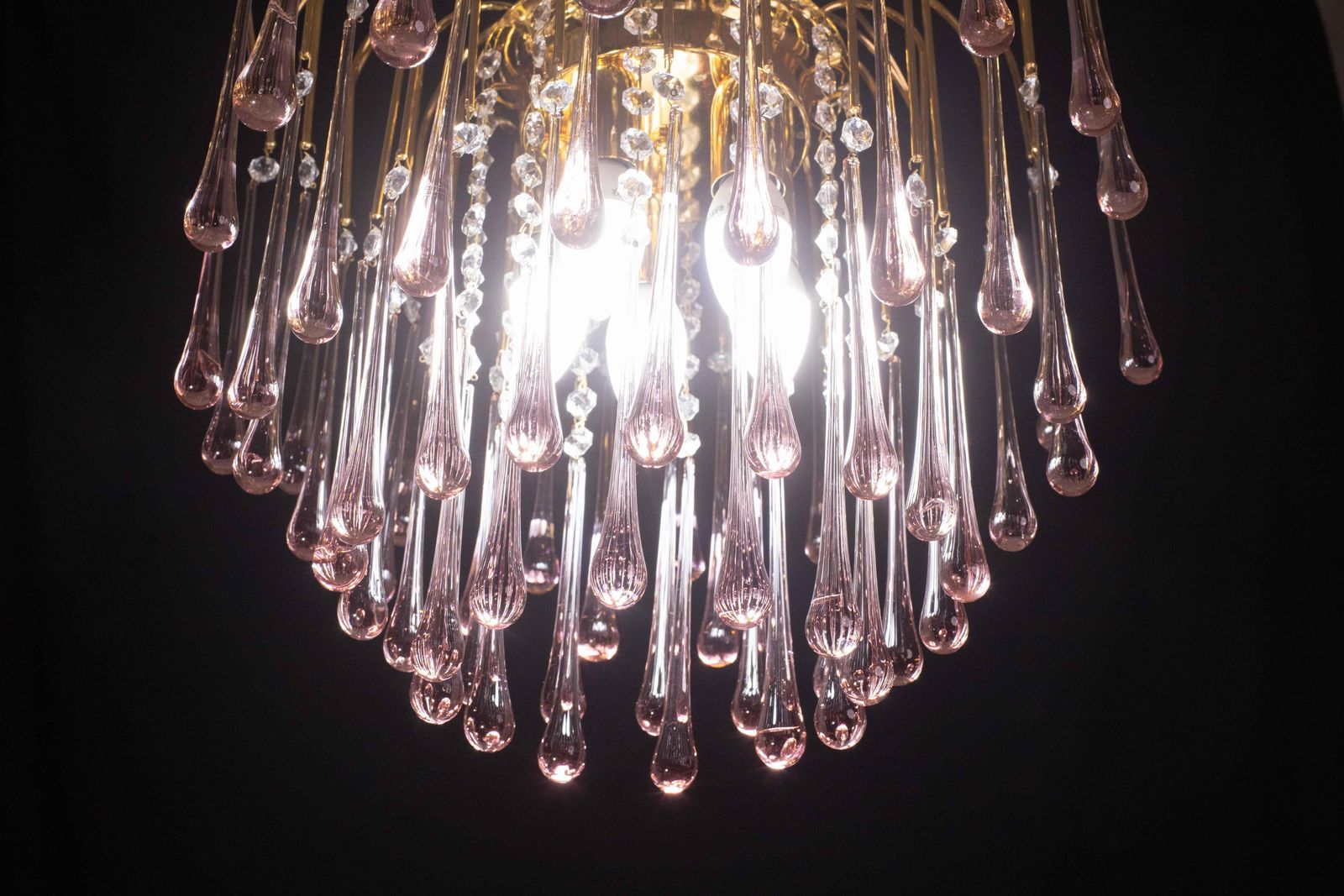Lady Michelle, Large Size Pink Drops Murano Glass And Crystal Chandelier, 1980s photo buy