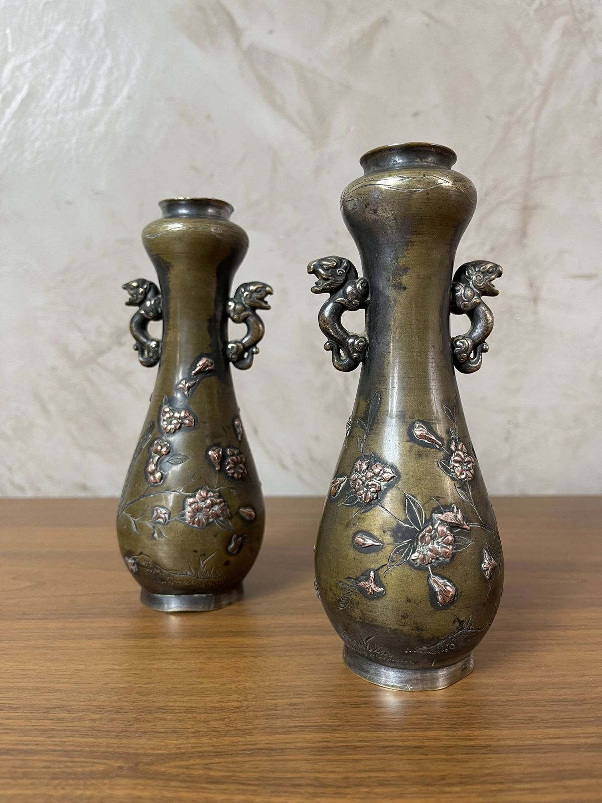 Pair Of Bronze Vases   Asian Motifs In Relief In Copper photo 136.0