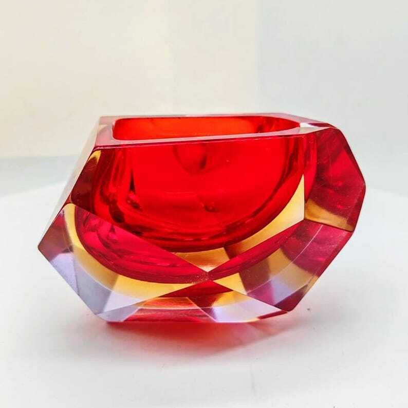 1960s Rare Asymmetric Square Ashtray Or Catch All In Murano Glass By Flavio Poli For Seguso. Made In Italy. photo for sale