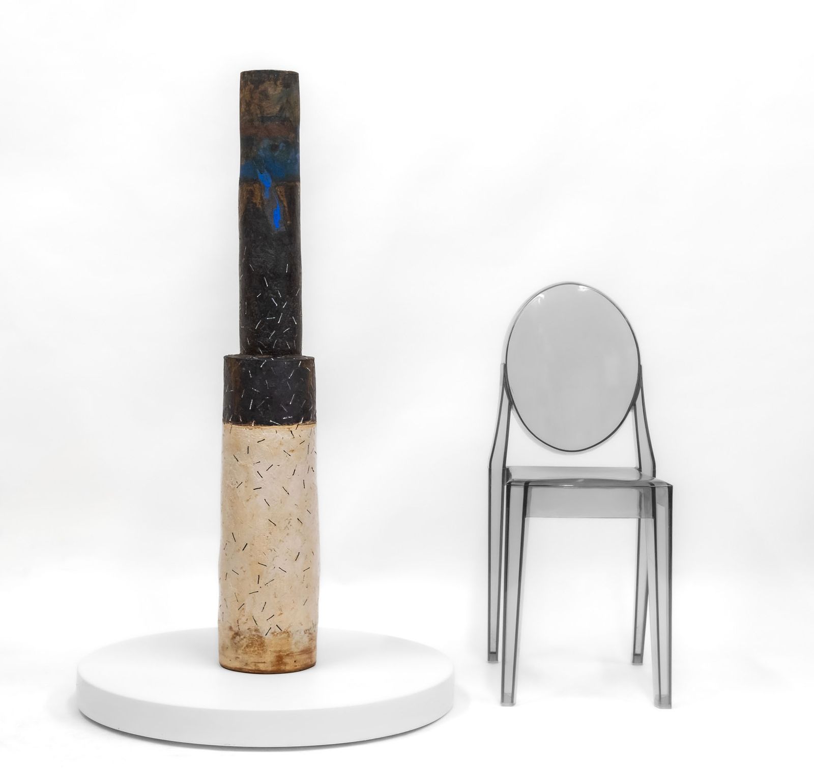 photo for sale Superb Robin Welch Tall Stoneware Studio Floor Cylindrical Vessel Vase 1990s