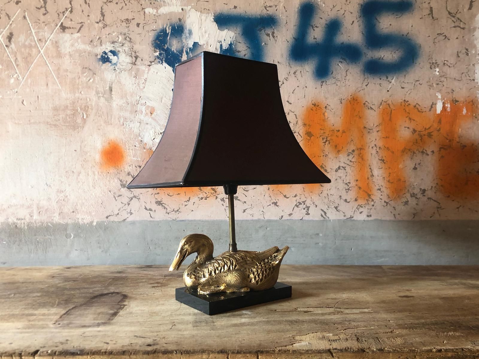 Duck Lamp, Gilded Bronze Duck Table Lamp On Base, Living Room Lamp, Vintage Lamp, Interior Decoration photo furniture