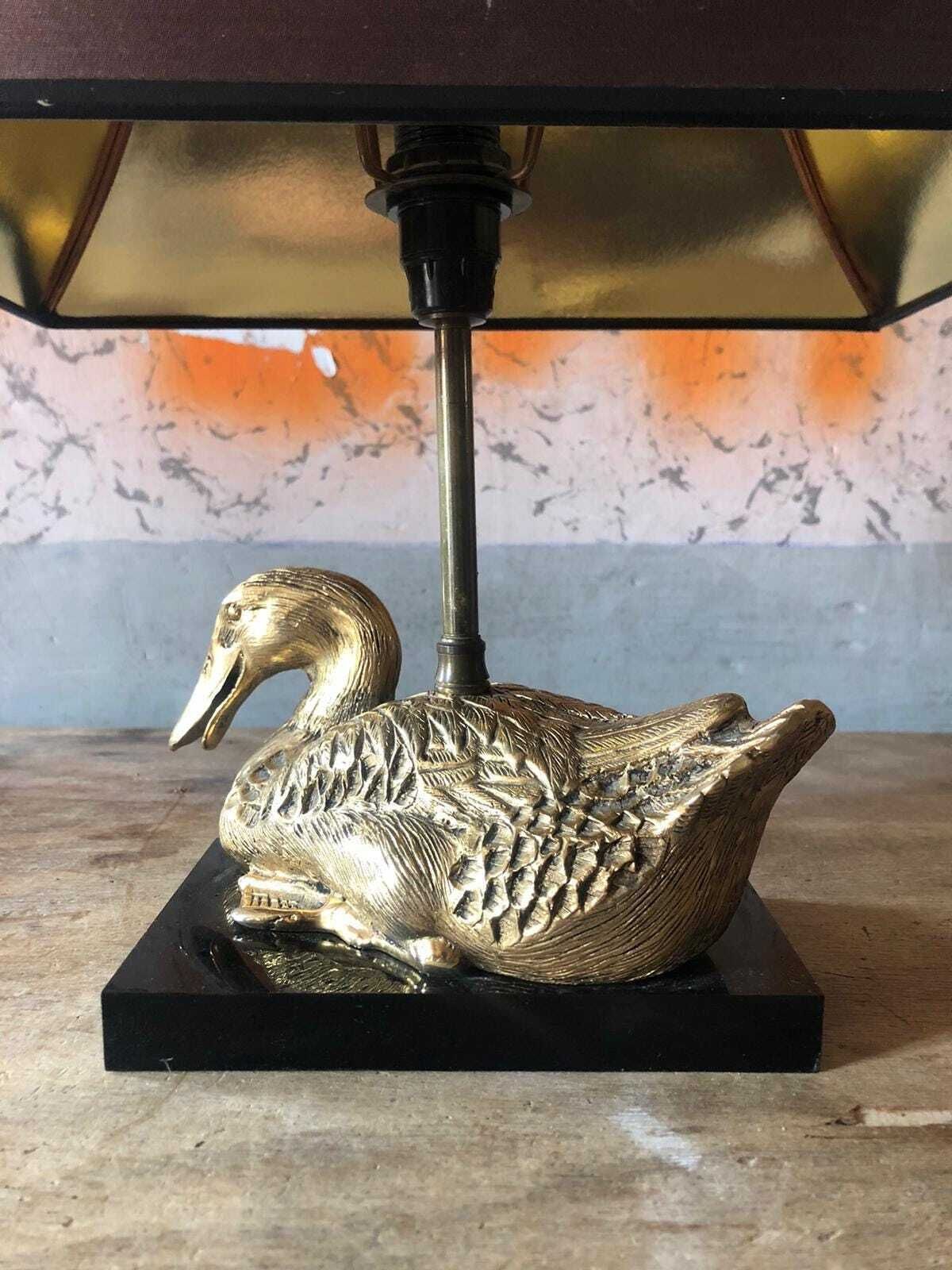 Duck Lamp, Gilded Bronze Duck Table Lamp On Base, Living Room Lamp, Vintage Lamp, Interior Decoration photo buy
