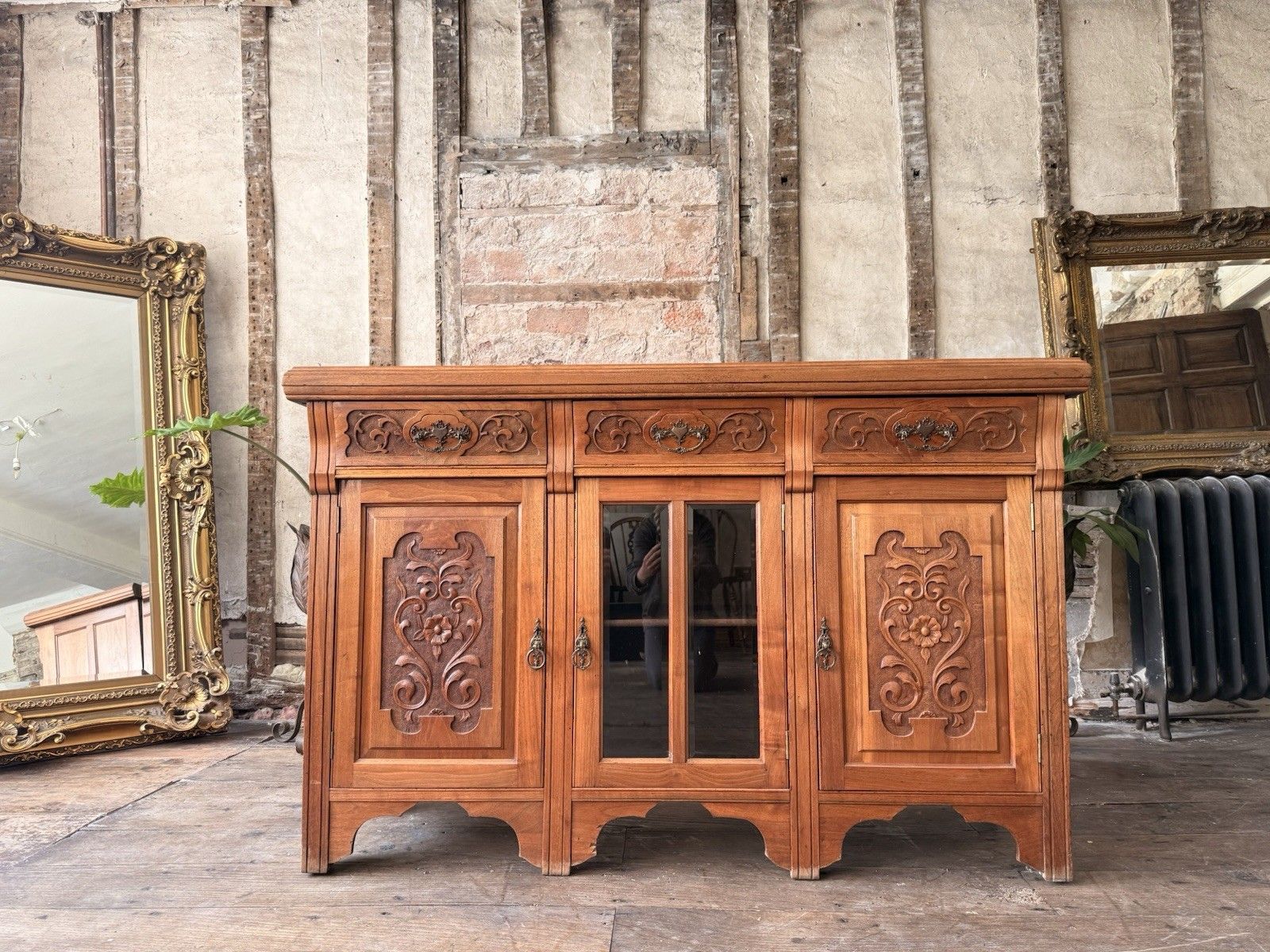 Original Heavy Antique Walnut Rustic Large Carved  Dresser Sideboard Circa 1800s photo furniture