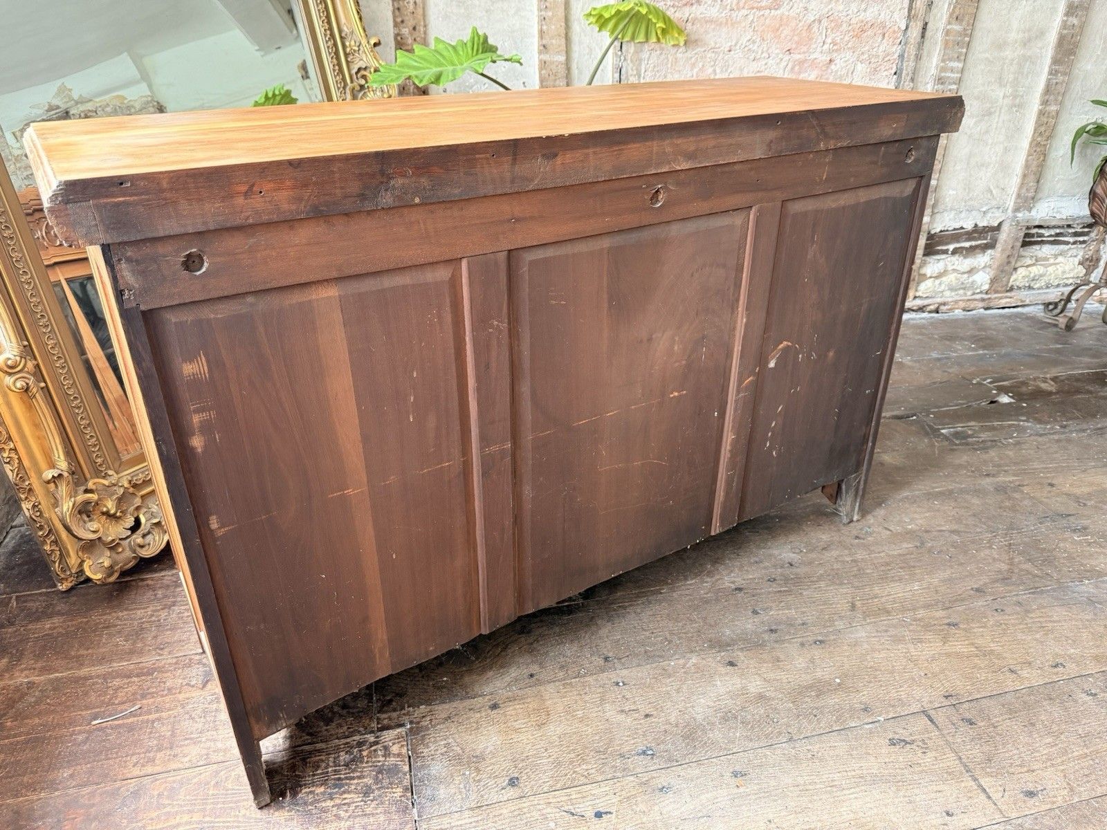 photo vintage Original Heavy Antique Walnut Rustic Large Carved  Dresser Sideboard Circa 1800s