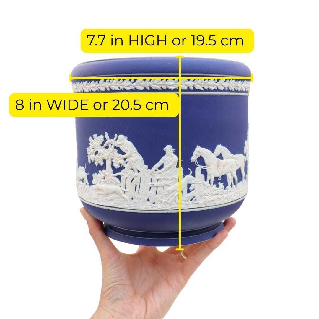 Antique Adams Pottery Staffordshire Jasperware Planter With Hunting Dogs And Horses Scenes And Neoclassical Border Of Leaves H 7.7'' photo furniture