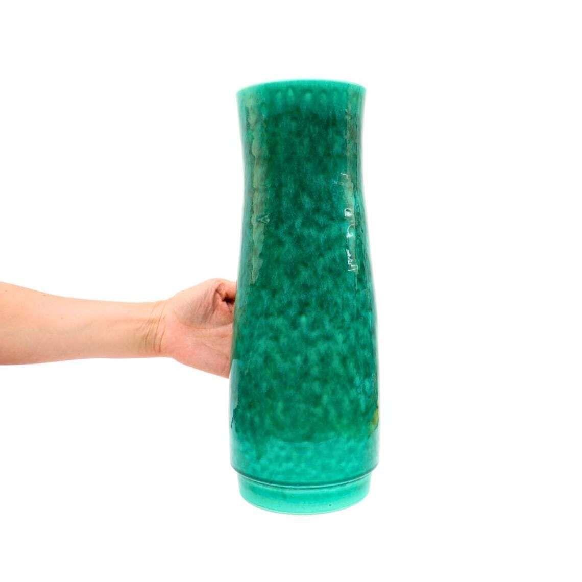 Tall 80's Mid Century Modern Style Poole Pottery Studio Vase In Green