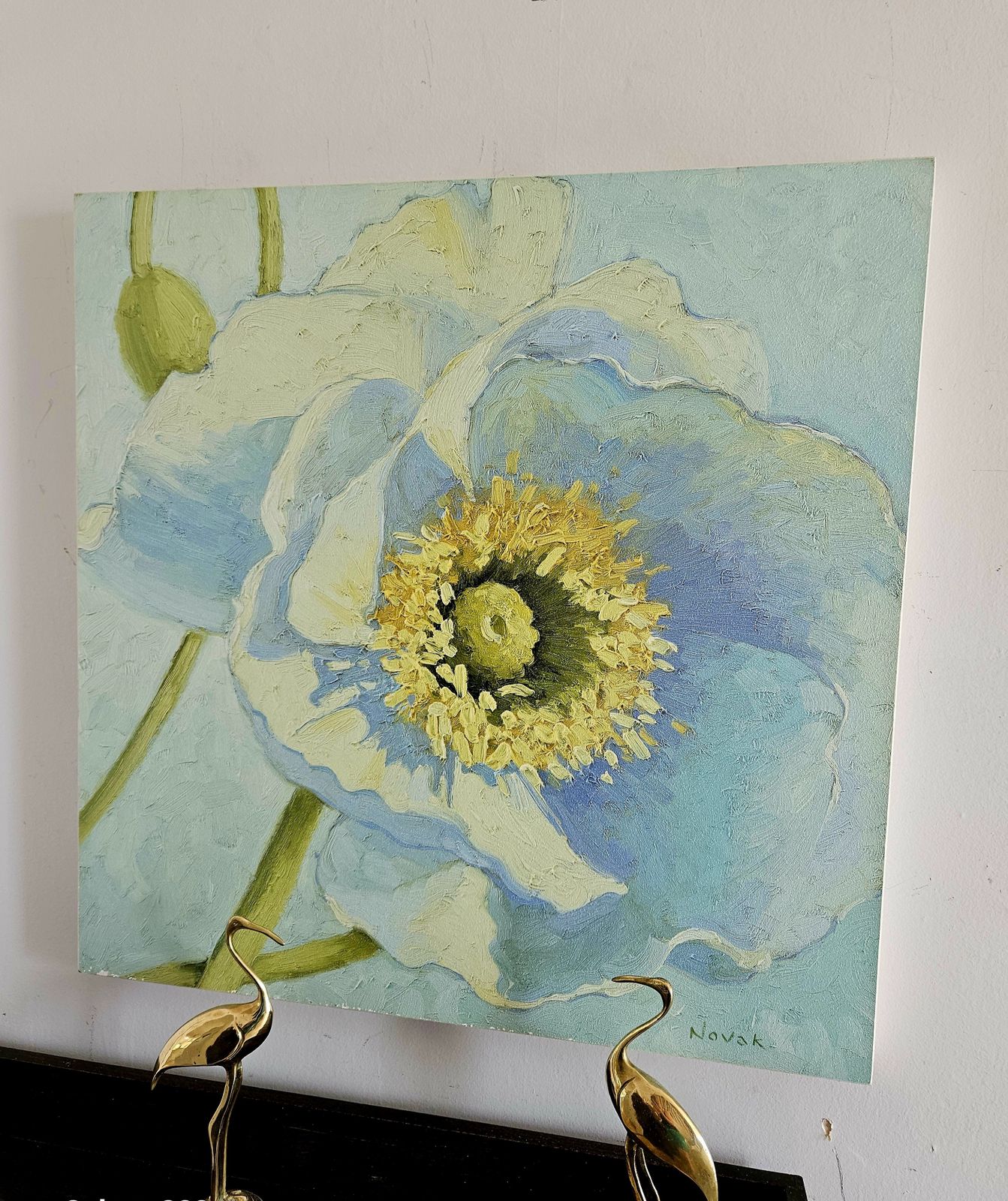 Large Oil On Canvas White Poppies By Californian Artist Shirley Novak photo vinterior