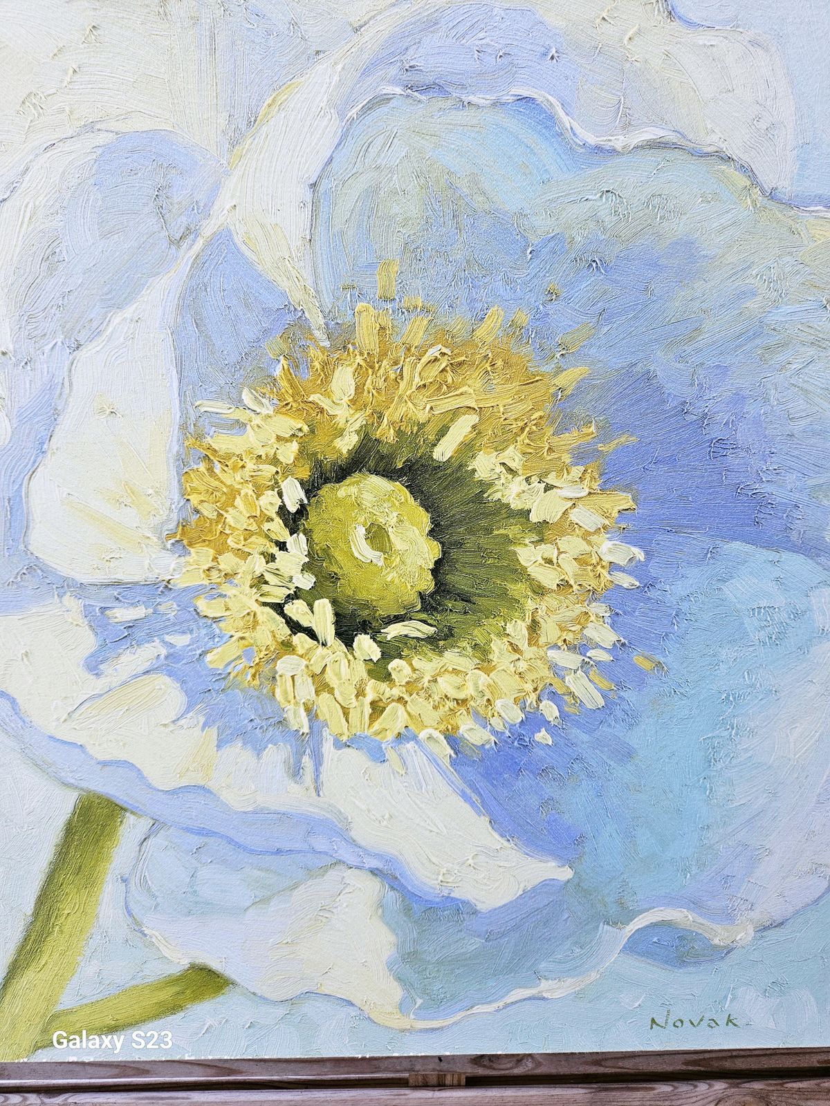Large Oil On Canvas White Poppies By Californian Artist Shirley Novak photo vintage