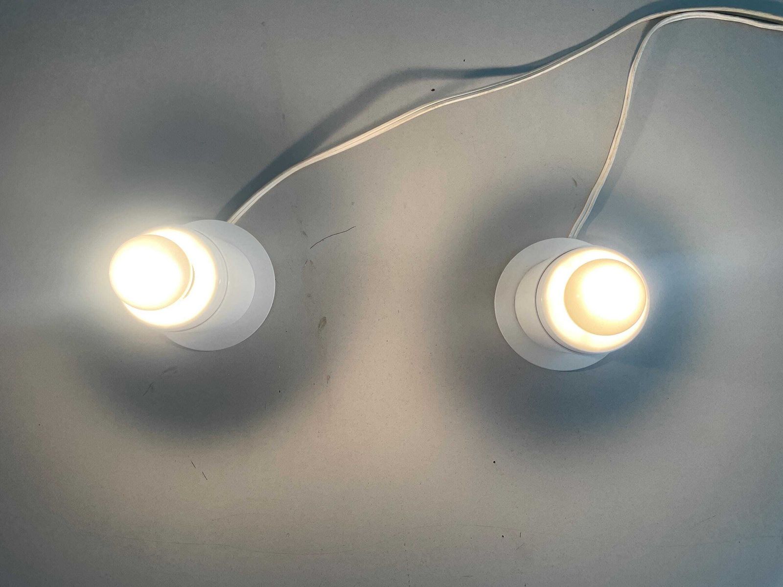 Minimal Design Pair Of White Metal Wall Lamps Still Of Artemide, 1970s, Italy photo vintage