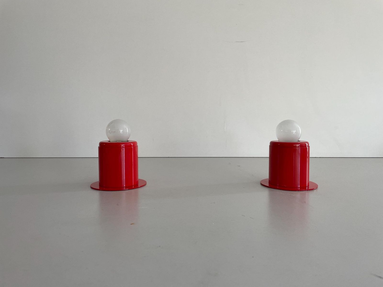 Minimal Design Pair Of Orange Metal Wall Lamps Still Of Artemide, 1970s, Italy photo vintage