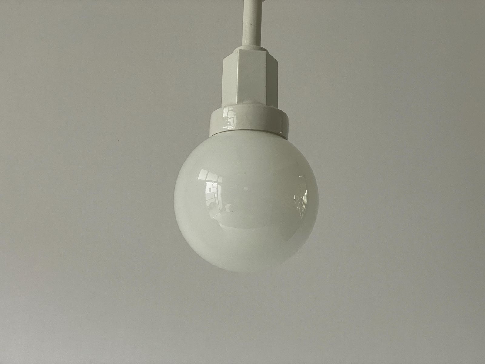 Art Deco Glass Ball And White Ceramic Body Pendant Lamp, 1960s, Italy photo vintage