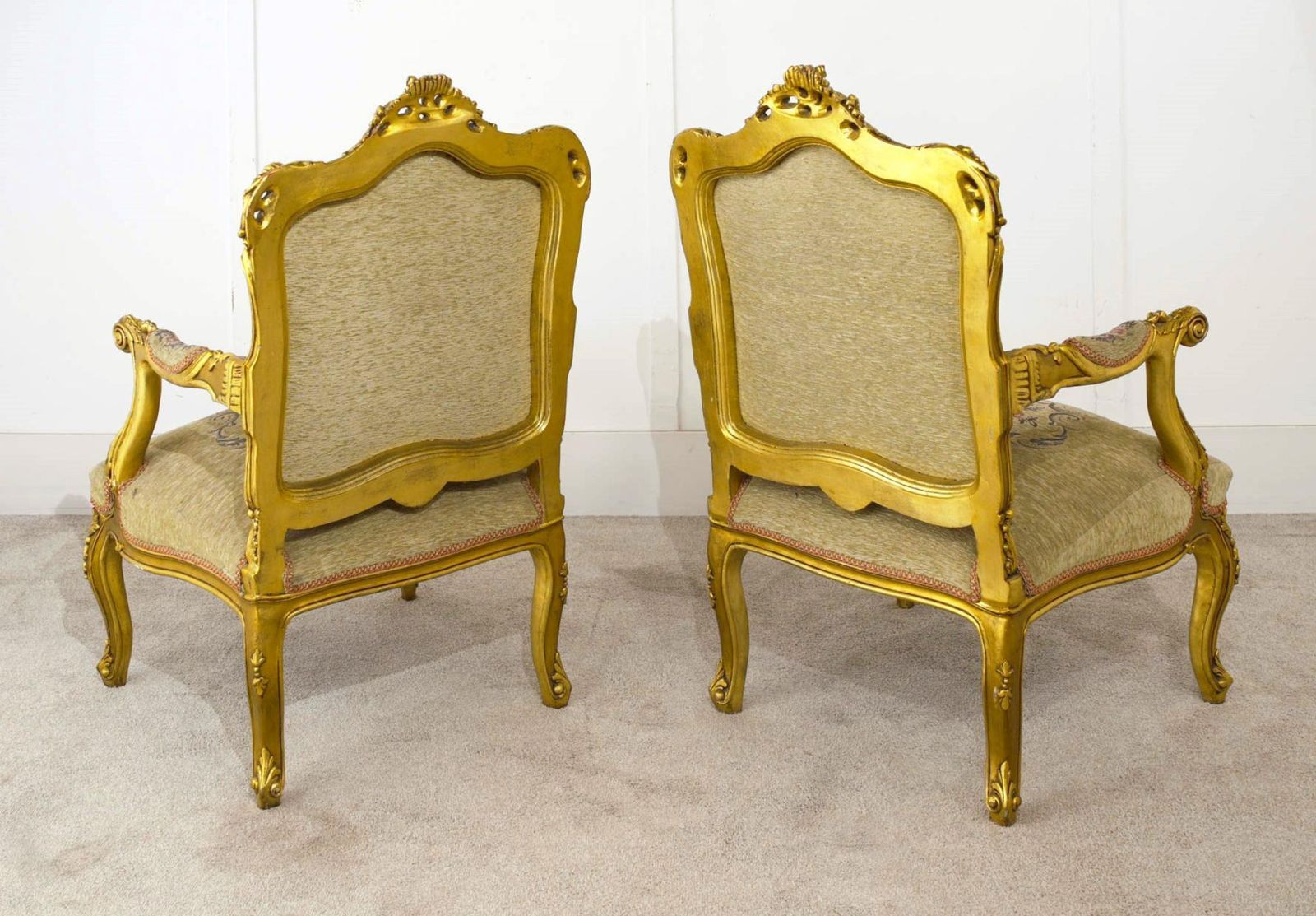Pair French Gilt Chairs Antique Fauteuils photo 1450.0