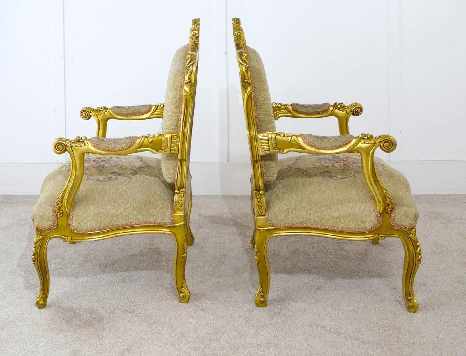 Pair French Gilt Chairs Antique Fauteuils photo buy