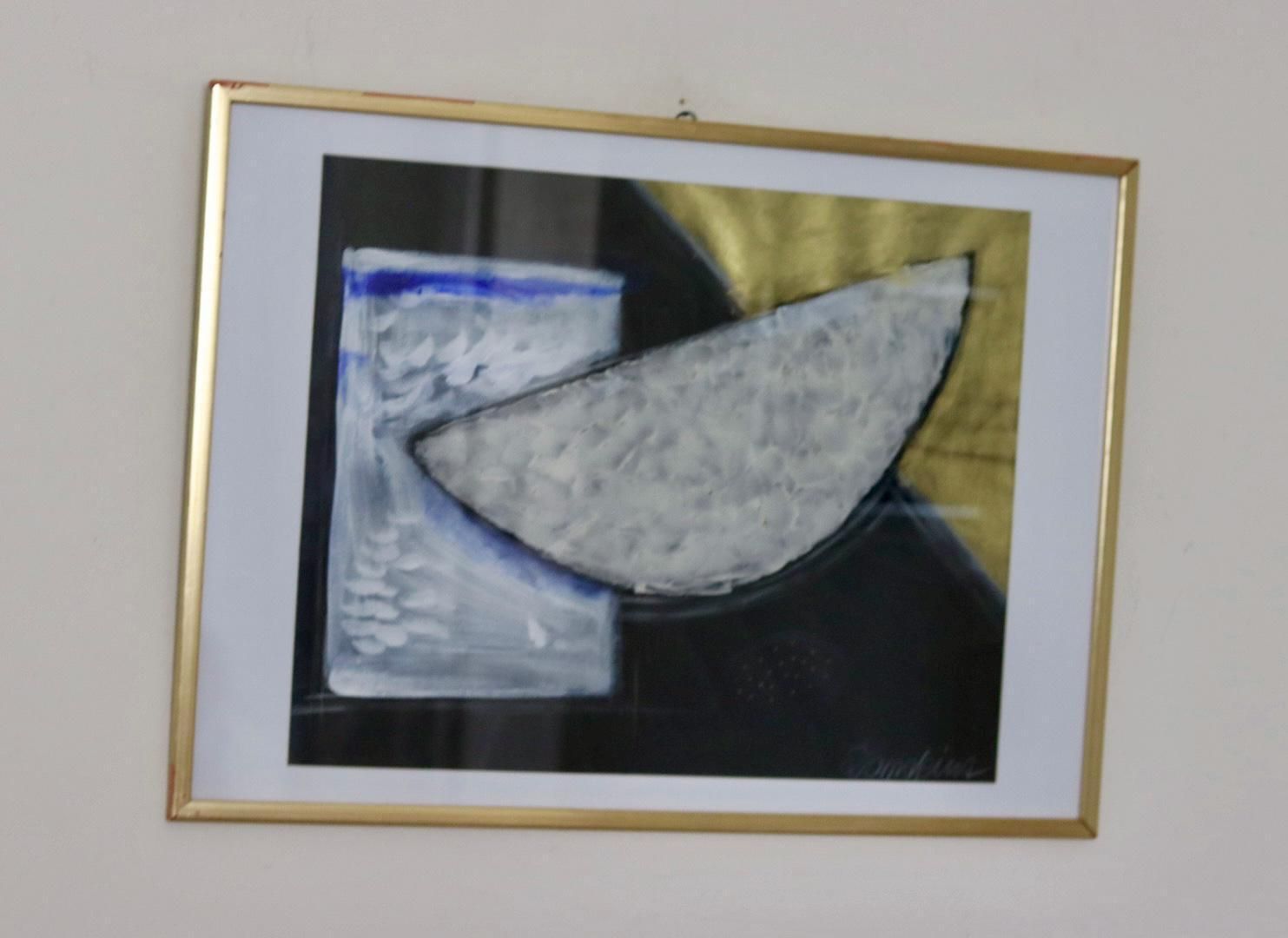 Original European Abstract On Paper "Abstract" – Marina Lomakina – Vintage & Framed, 64 X 47 Cm / 25.2 X 18.5 In