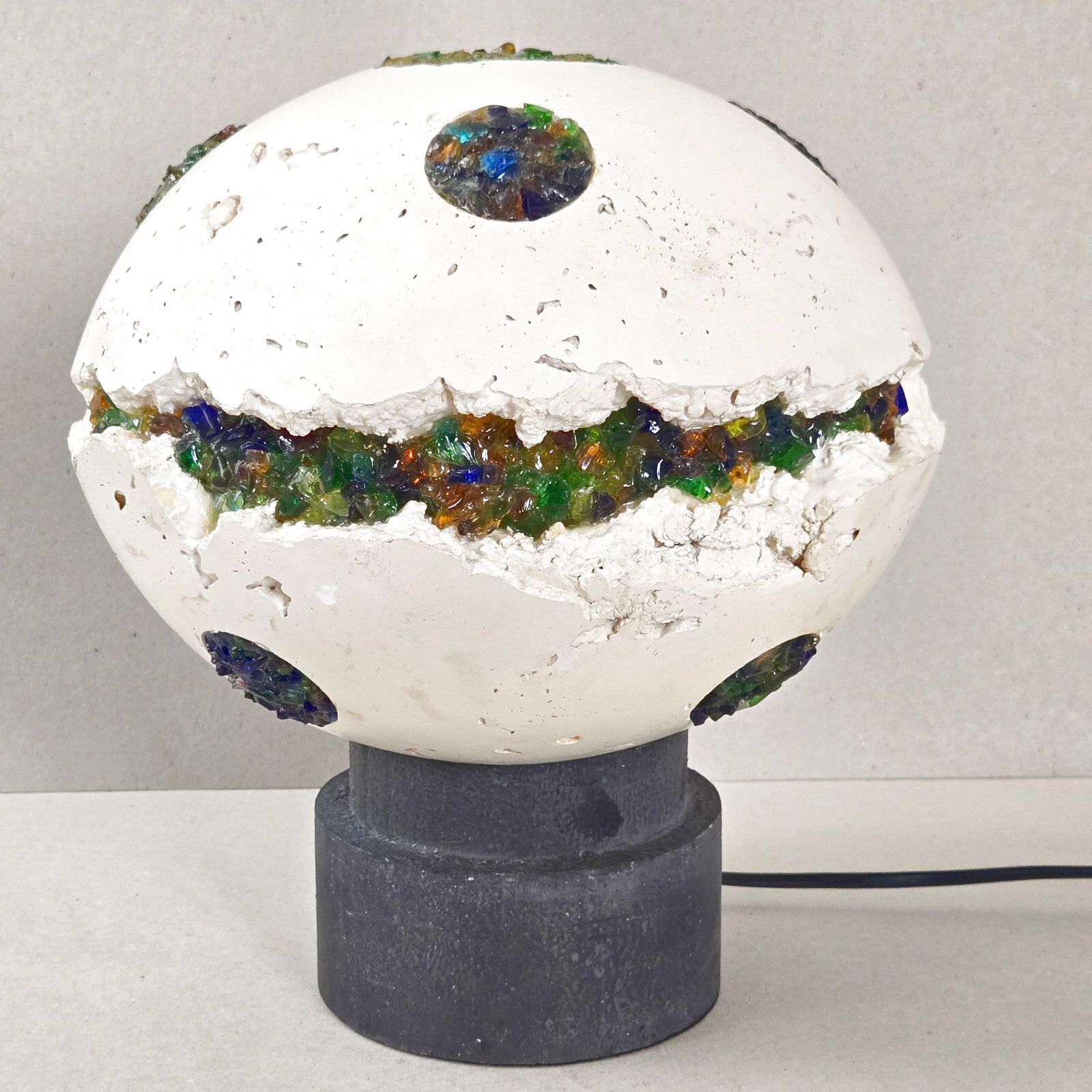 1970 Vintage Space Age Ufo Planet Table Lamp In Plaster & Glass 70s 1970s photo furniture