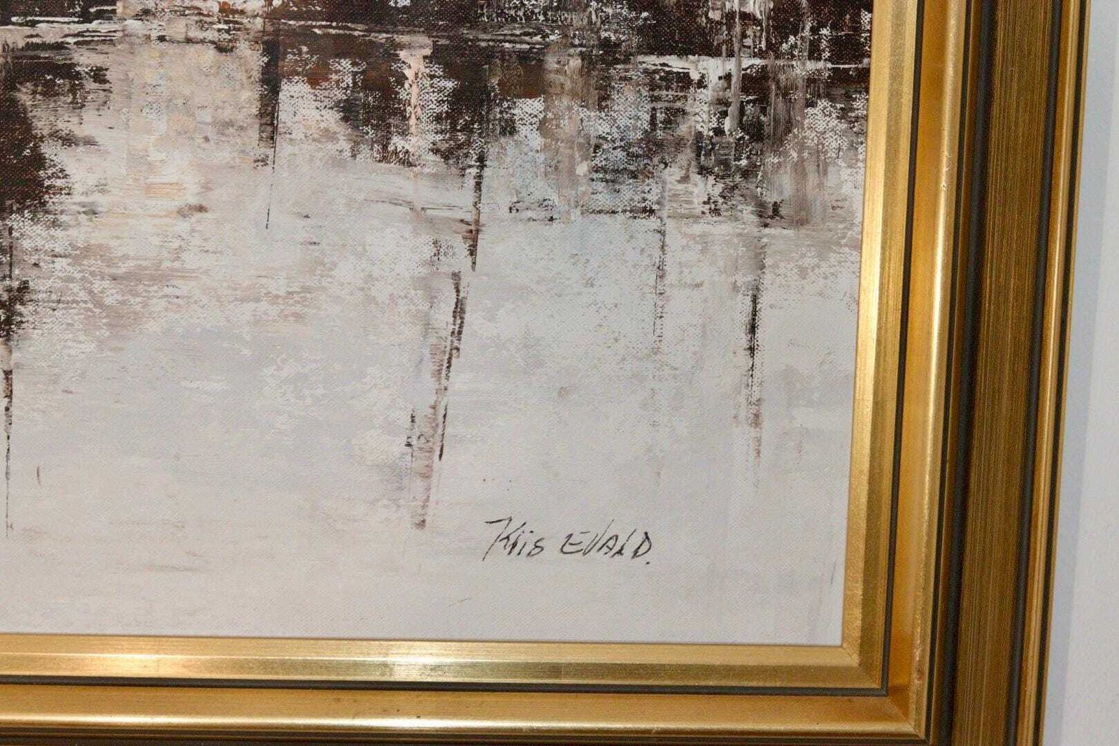 Mid Century Original Swedish Oil On Canvas "Boats" – Kris Ewald – Vintage & Framed, 81 X 72 Cm / 31.9 X 28.3 In photo buy