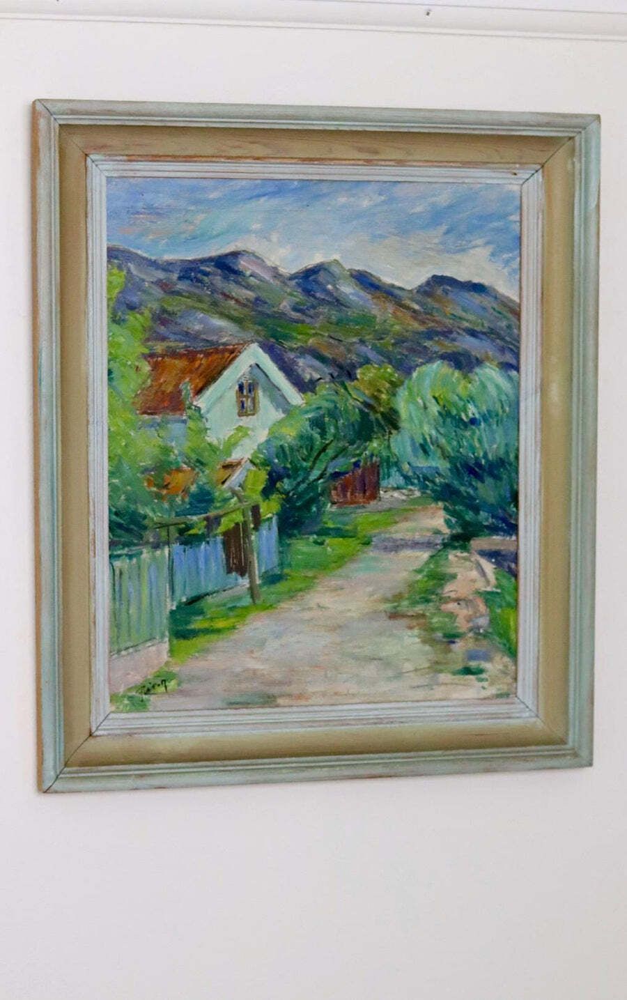 Mid Century Original Oil On Panel "House In The Mountains" –  Vintage & Framed, 57 X 67 Cm / 22.4 X 26.4 In photo 275.0